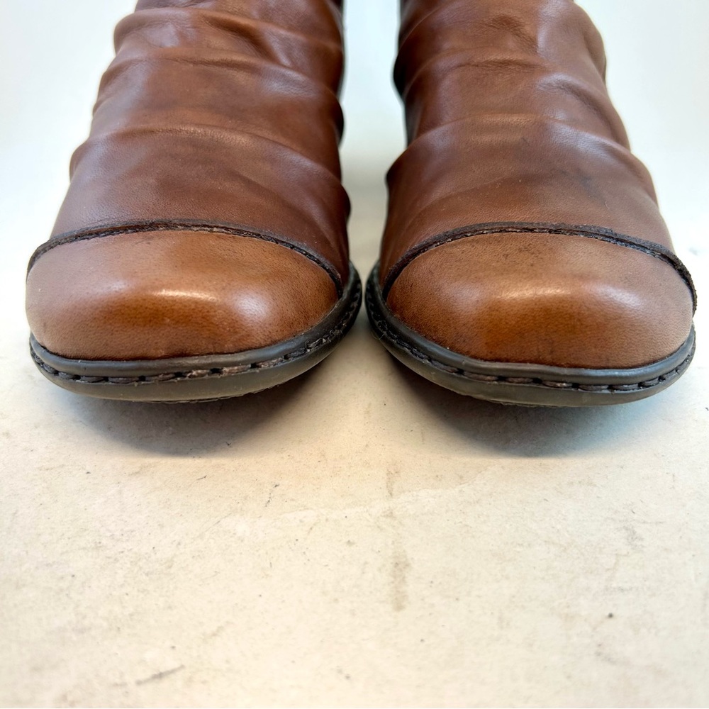 Rieker Antistress Brown Leather Ruched Louise Zipper Ankle Boots Booties 38 7 - Picture 3 of 12